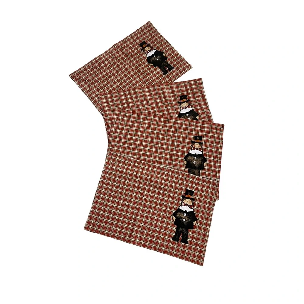 Thanksgiving Pilgrim Plaid Placemats Set of 4 Red Black Cream Autumn Decor